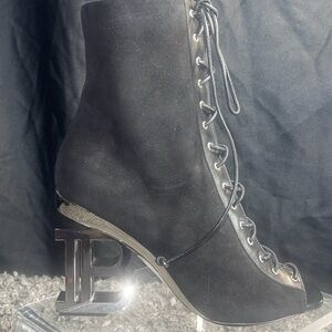 Balmain Black Suede Lace-Up Boots with Metal Heel Made in Italy